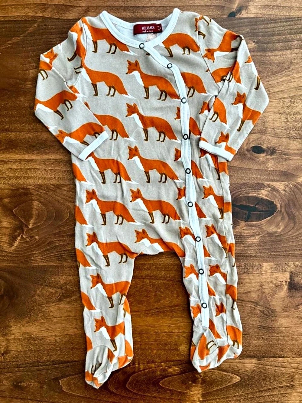 NWOT MilkBarn Organic Cotton Orange Fox Footie Sleeper Pajamas 6-9 Months